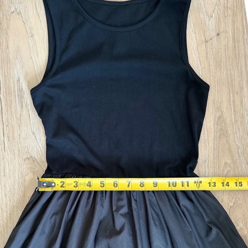 Black Sleeveless Mixed Media Poplin Midi Tank Dress Minimalist Casual Vacation - Picture 6 of 7